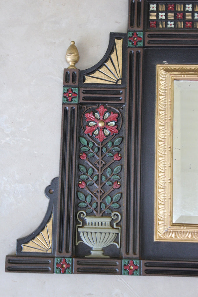 Antique Cast Iron Aesthetic Movement Over Mantle Mirror - Kernow Furniture