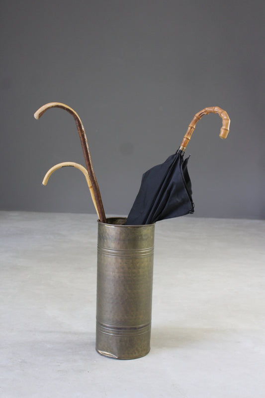 Vintage Brass Tone Cylinder Umbrella Stand - Kernow Furniture