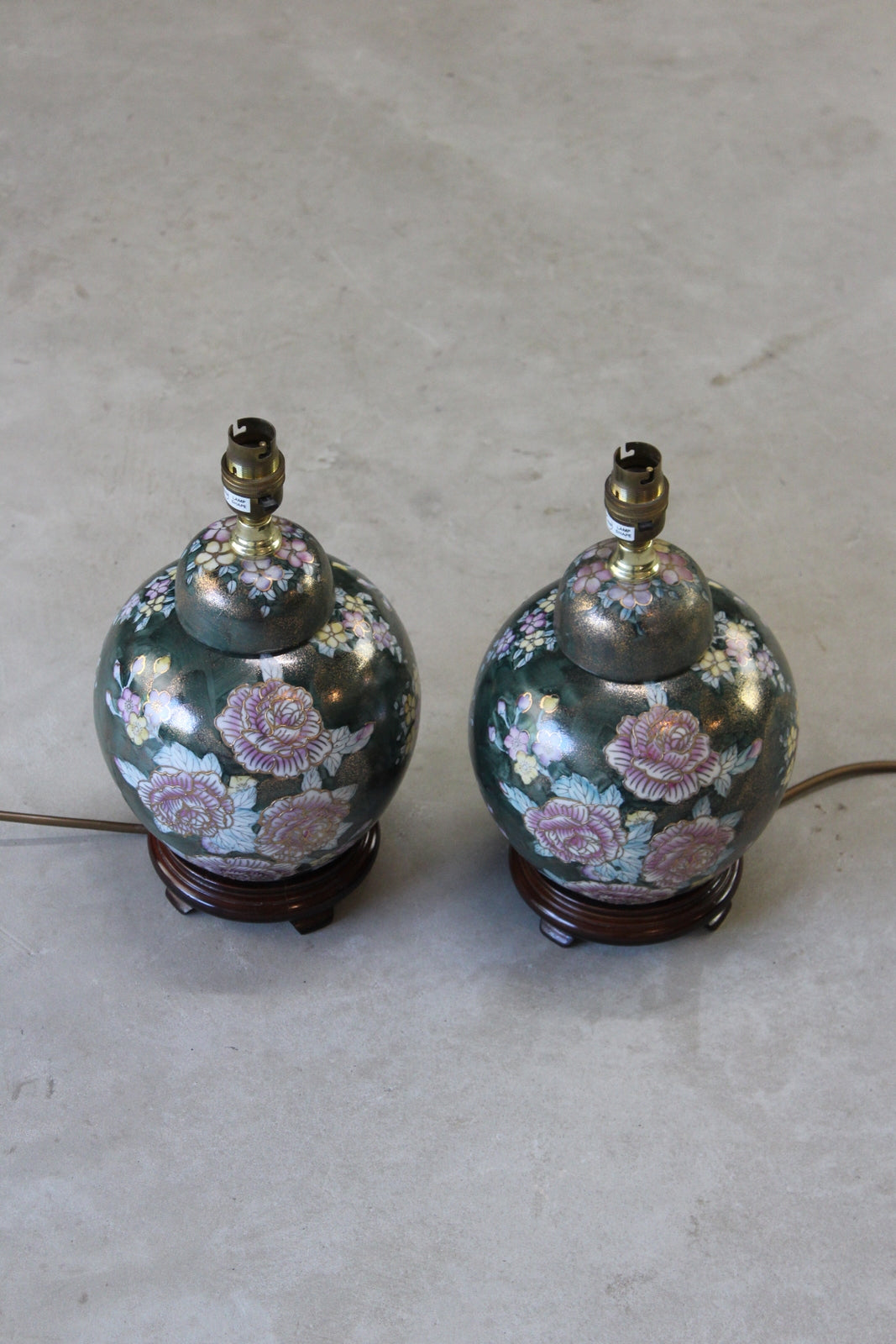 Pair Oriental Floral Table Lamps - Kernow Furniture