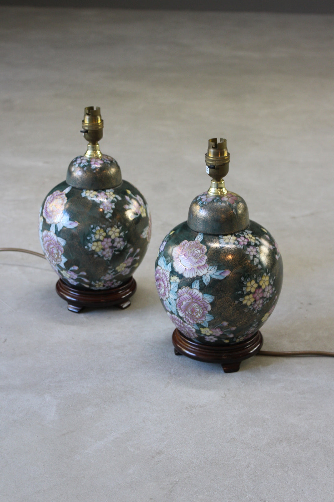 Pair Oriental Floral Table Lamps - Kernow Furniture