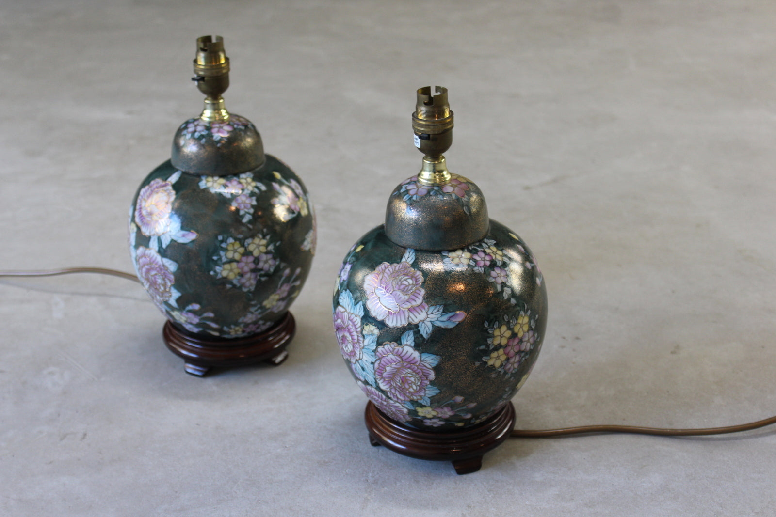 Pair Oriental Floral Table Lamps - Kernow Furniture