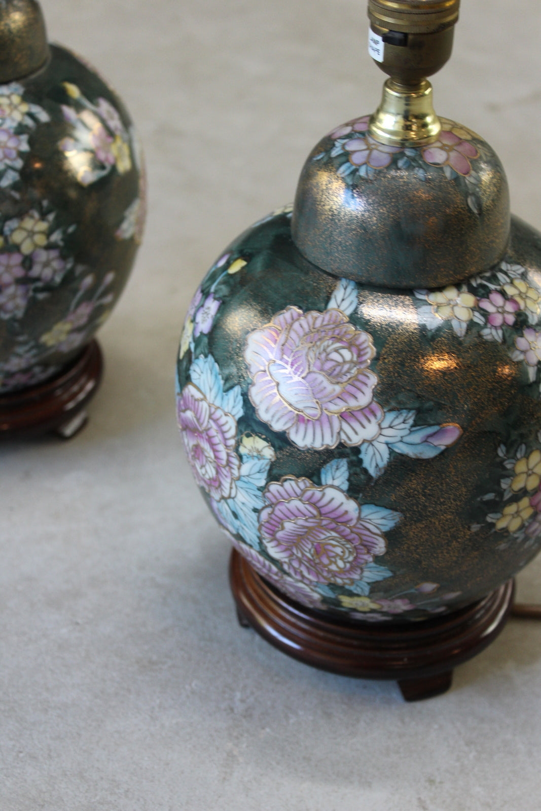 Pair Oriental Floral Table Lamps - Kernow Furniture