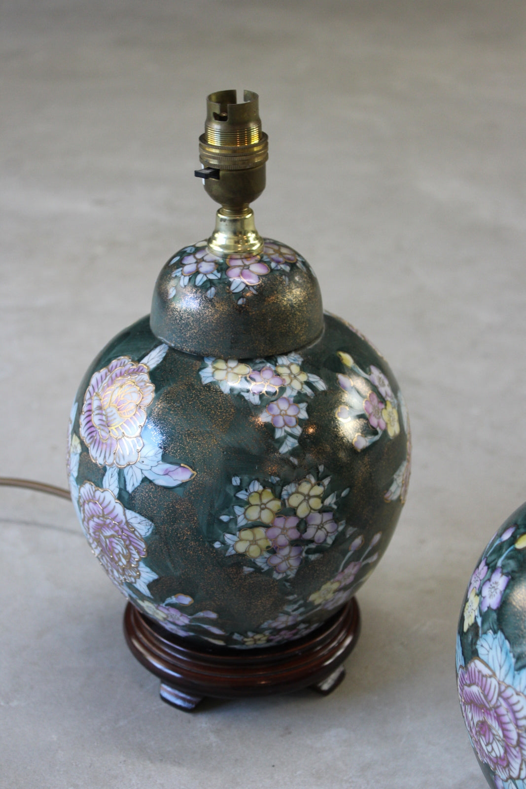 Pair Oriental Floral Table Lamps - Kernow Furniture