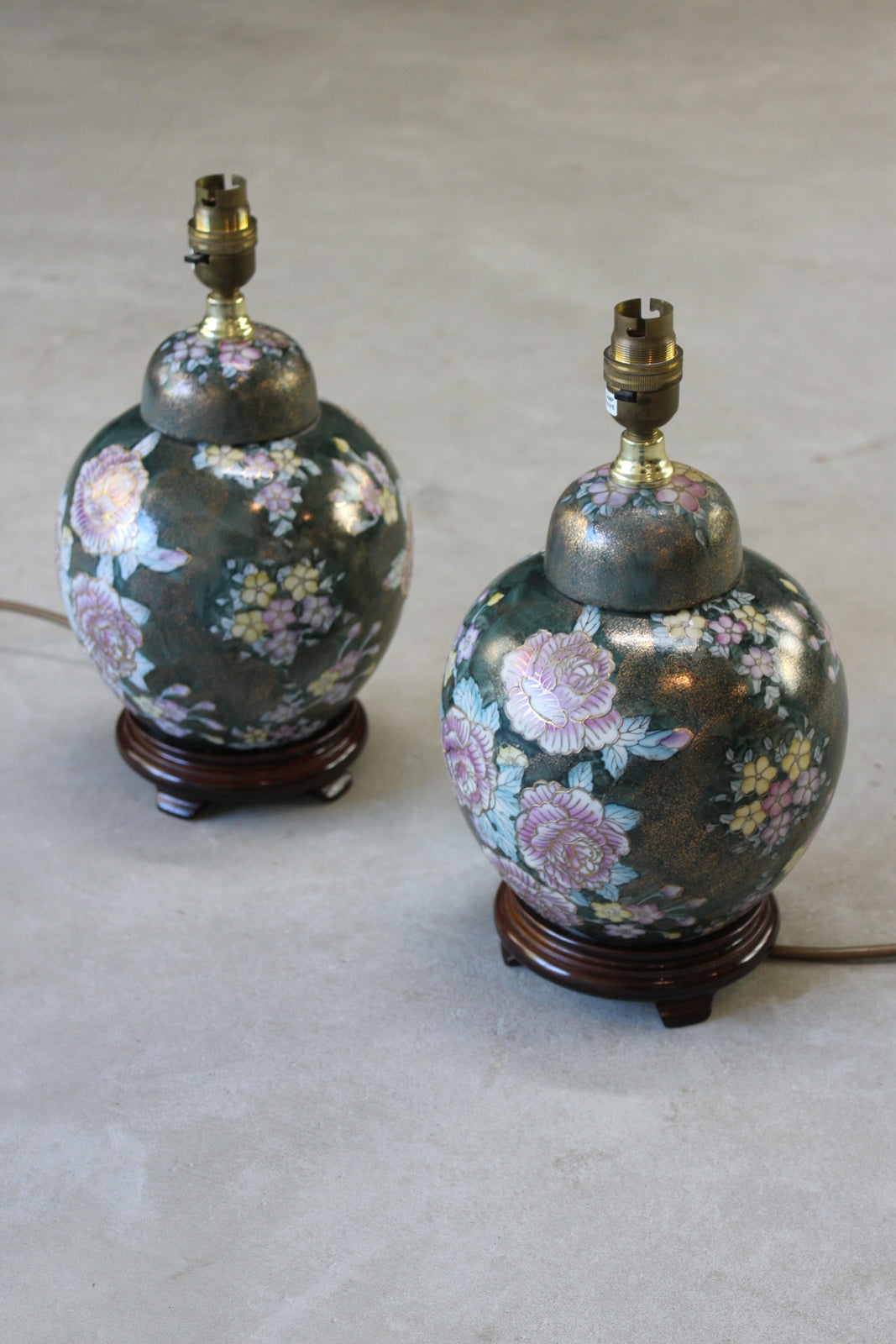 Pair Oriental Floral Table Lamps - Kernow Furniture