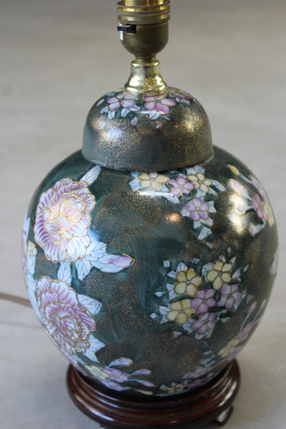 Pair Oriental Floral Table Lamps - Kernow Furniture