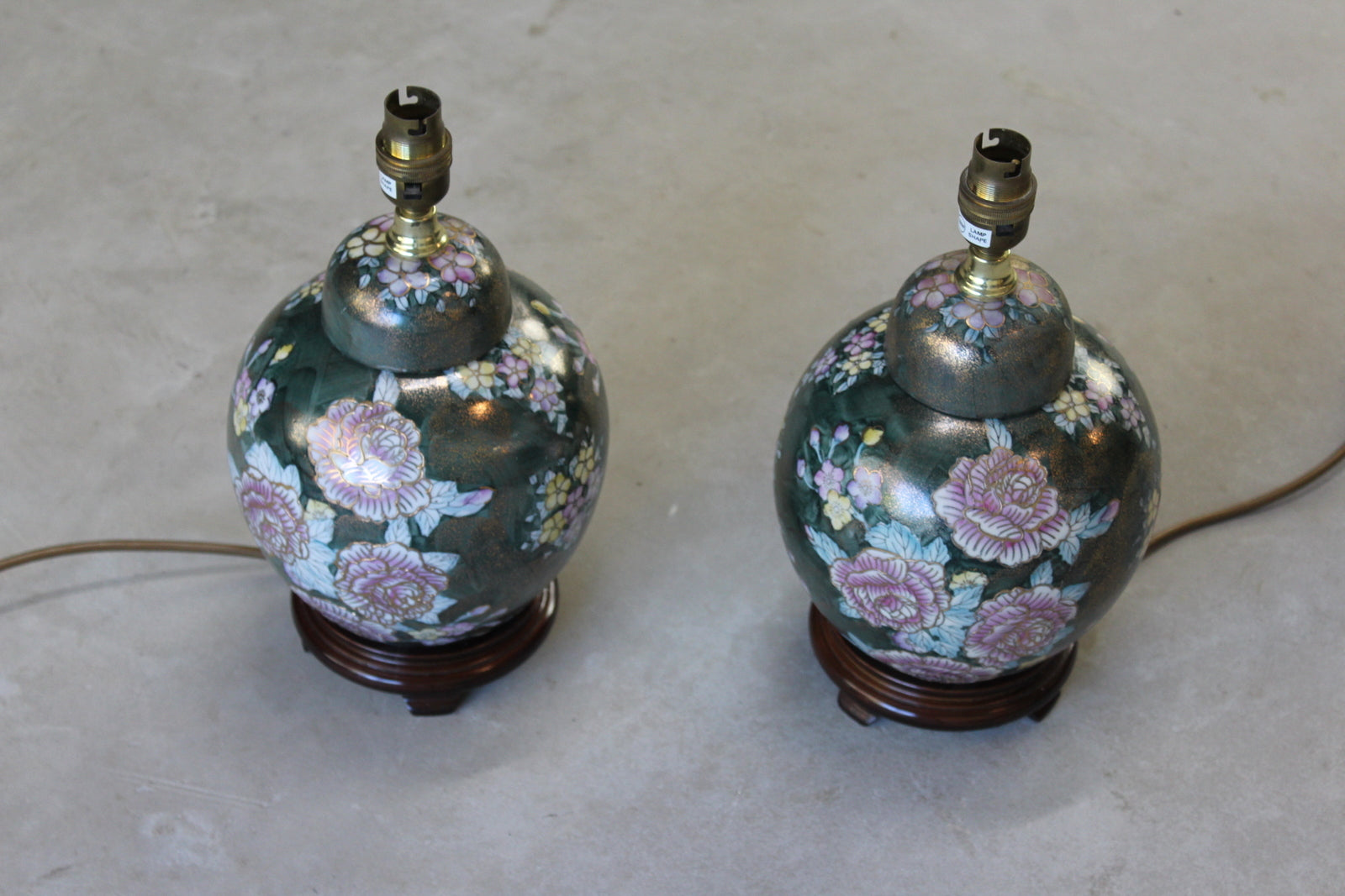 Pair Oriental Floral Table Lamps - Kernow Furniture