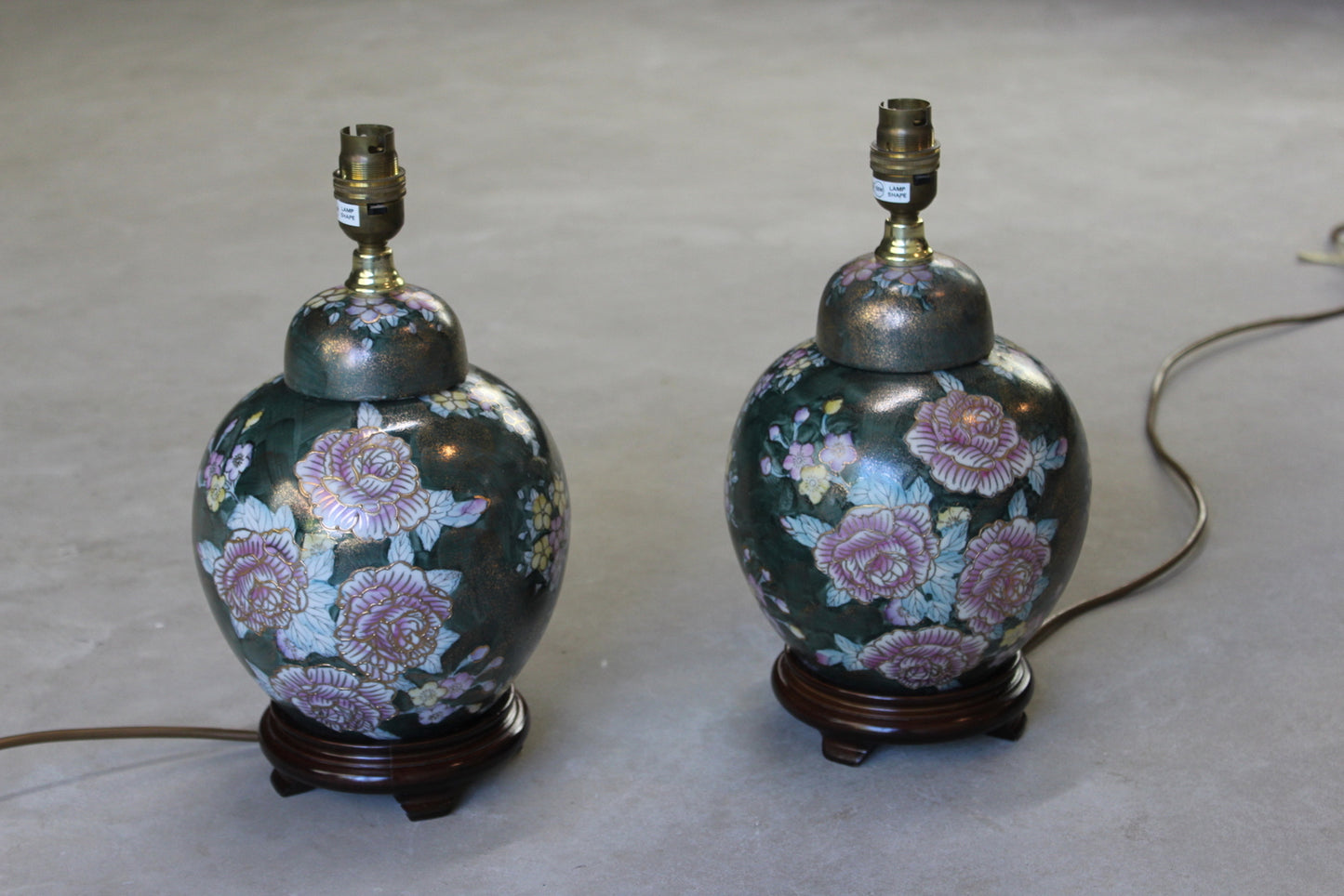 Pair Oriental Floral Table Lamps - Kernow Furniture