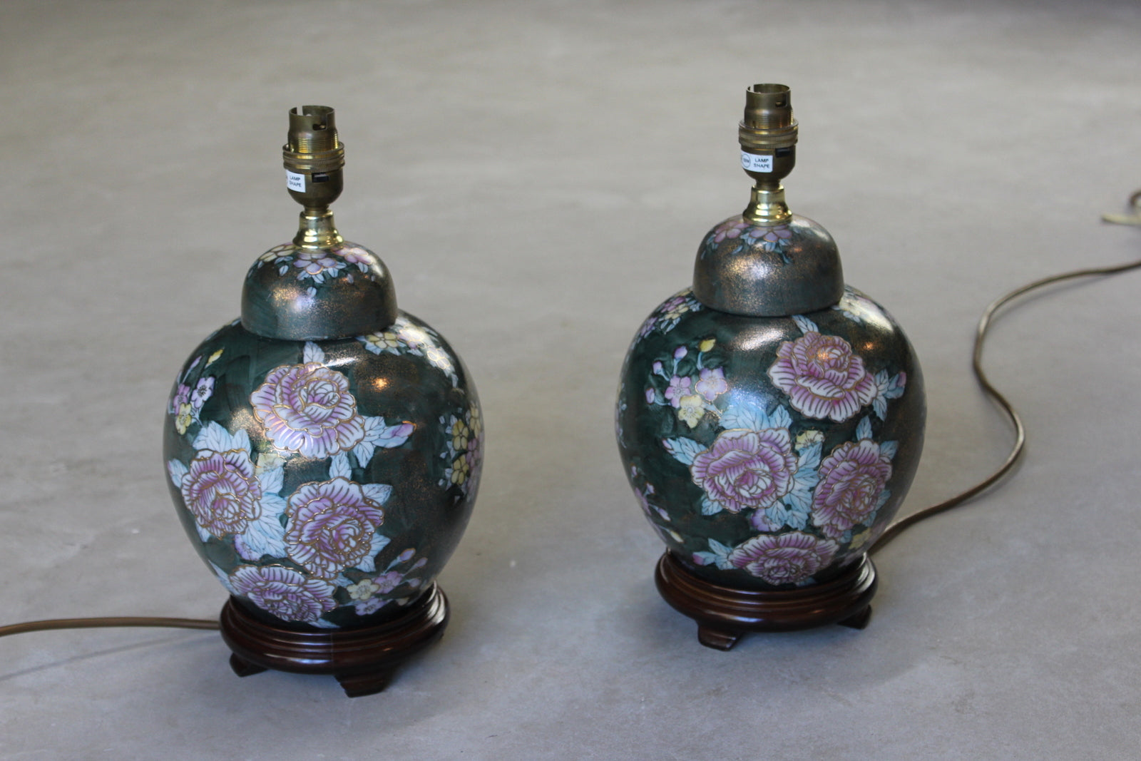 Pair Oriental Floral Table Lamps - Kernow Furniture