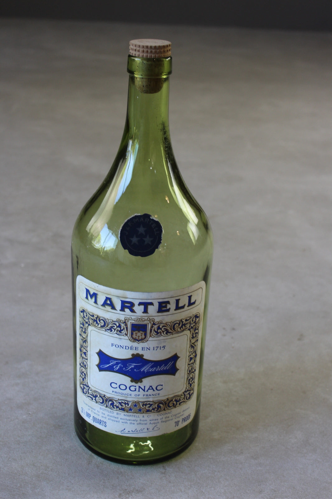 Large Green Glass Martell Cognac Bottle - Kernow Furniture