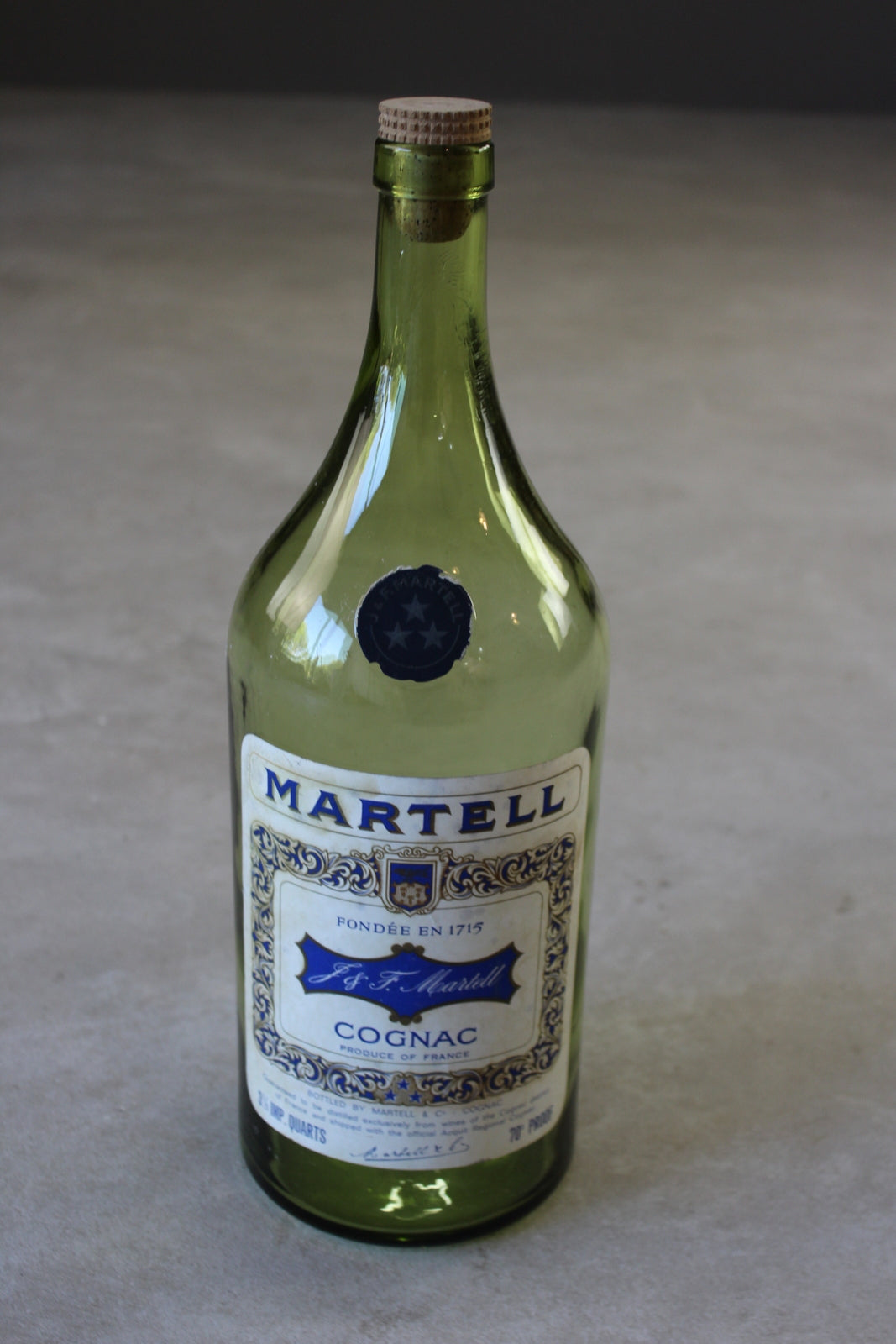 Large Green Glass Martell Cognac Bottle - Kernow Furniture