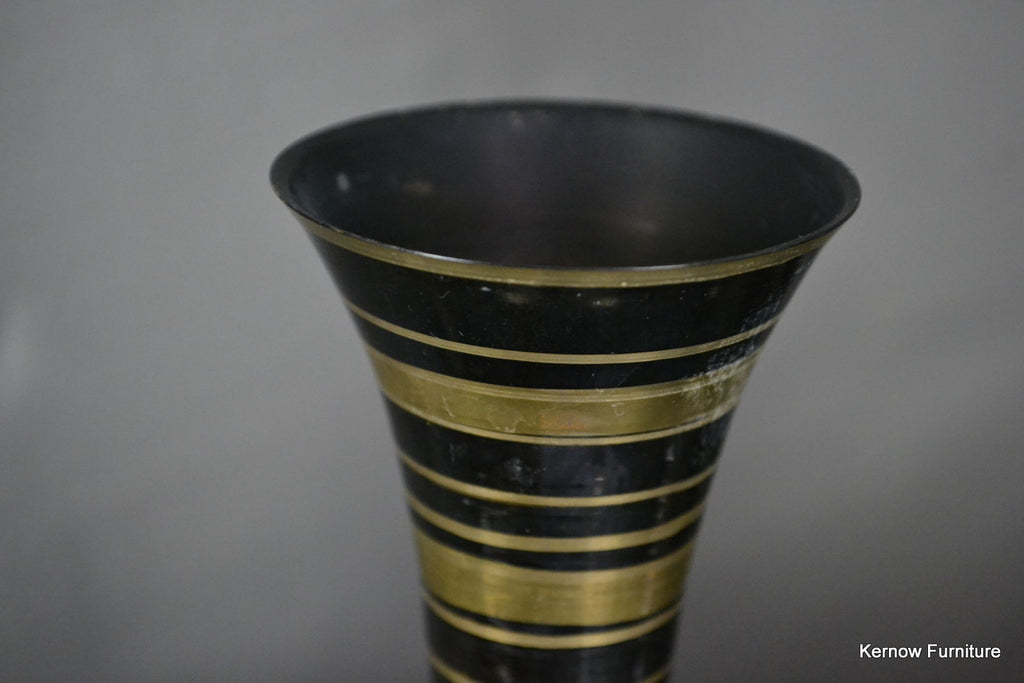 Pair Asian Etched Brass Vase - Kernow Furniture