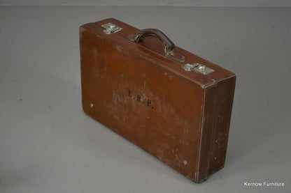 Antique Brown Leather Suitcase & Cover - Kernow Furniture