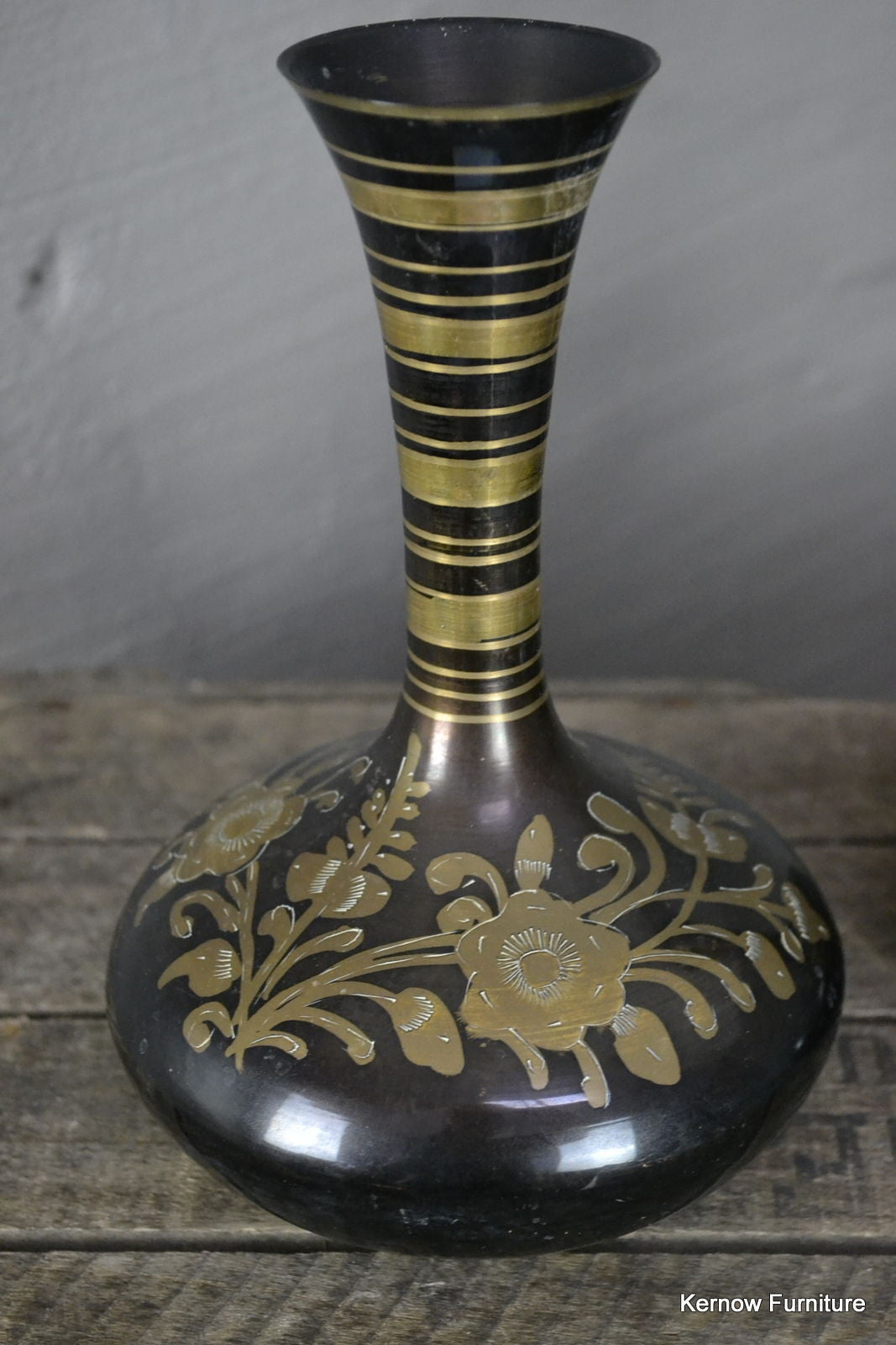 Pair Asian Etched Brass Vase - Kernow Furniture