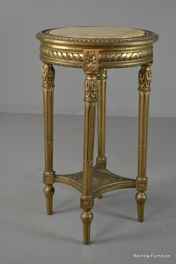 Louis XVI Style Gold & Marble Top Round Side Table - Kernow Furniture