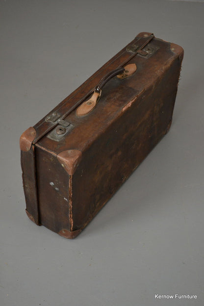 Antique Brown Leather Suitcase - Kernow Furniture