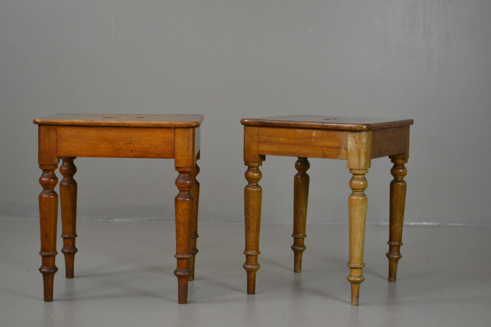 Pair Antique 19th Century Mahogany Short Stools - Kernow Furniture