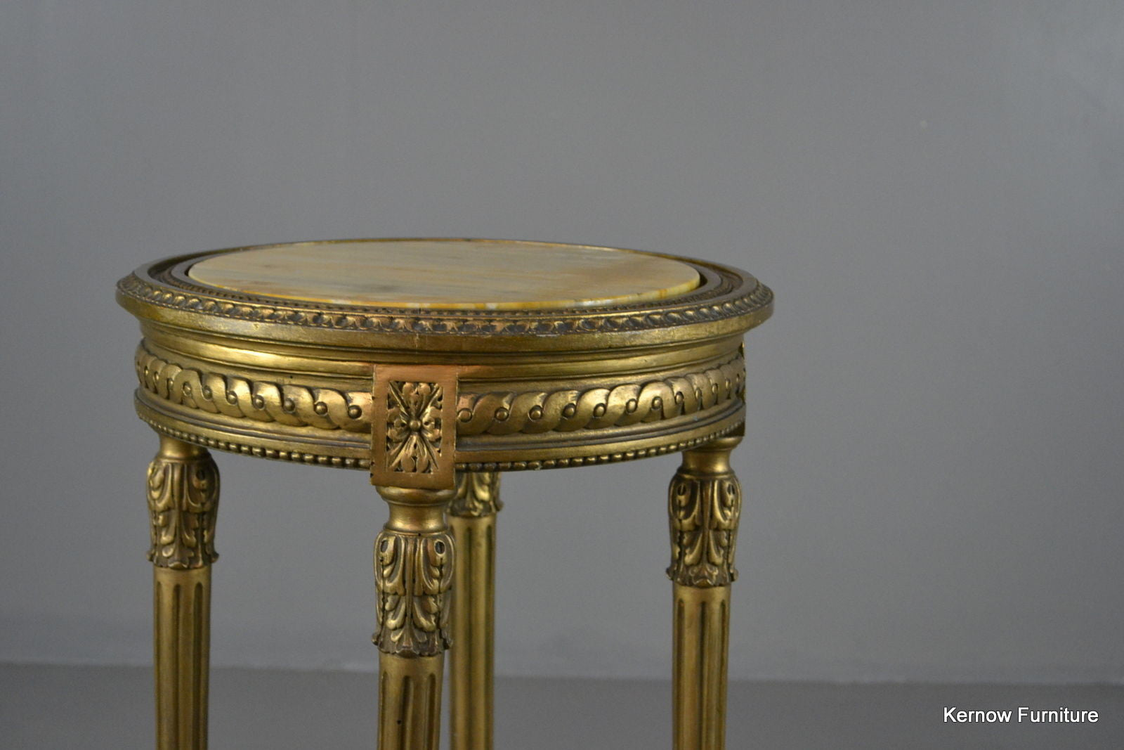 Louis XVI Style Gold & Marble Top Round Side Table - Kernow Furniture