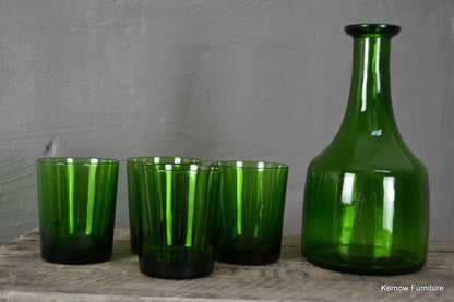 Green Glass Decanter & 4 Tumblers - Kernow Furniture