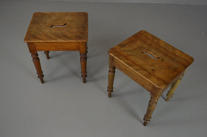 Pair Antique 19th Century Mahogany Short Stools - Kernow Furniture