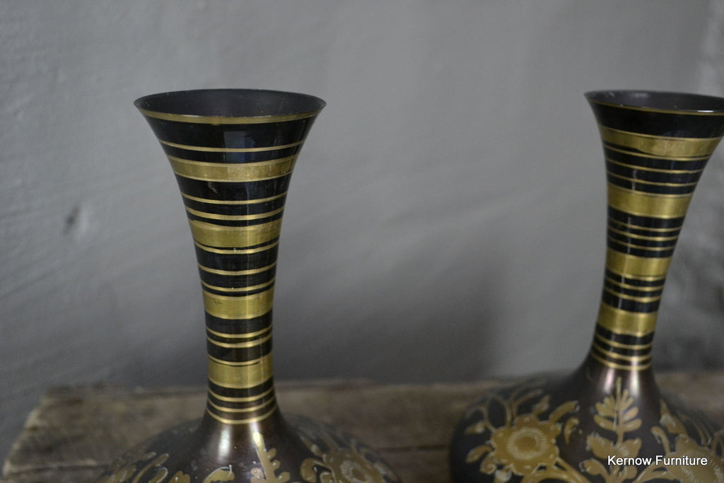 Pair Asian Etched Brass Vase - Kernow Furniture