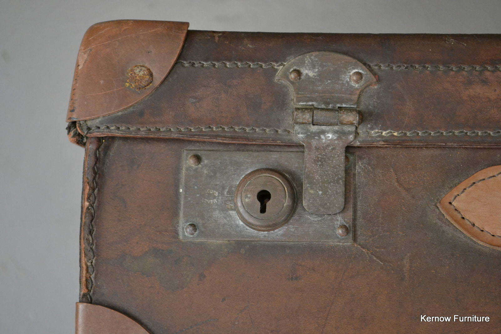 Antique Brown Leather Suitcase - Kernow Furniture