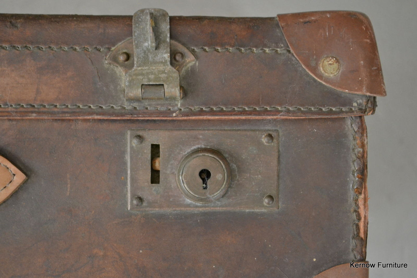 Antique Brown Leather Suitcase - Kernow Furniture