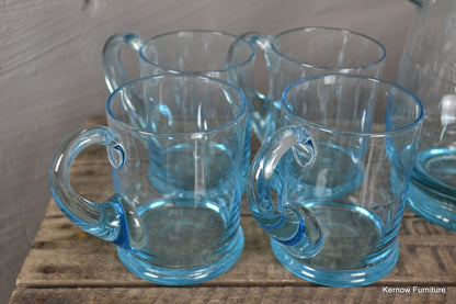 4 Blue Glass Mugs & Jug - Kernow Furniture