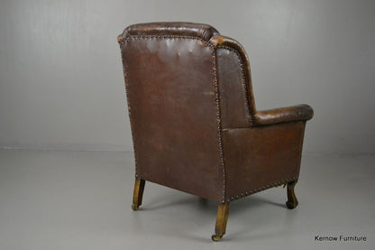 Antique Brown Leather Armchair - Kernow Furniture