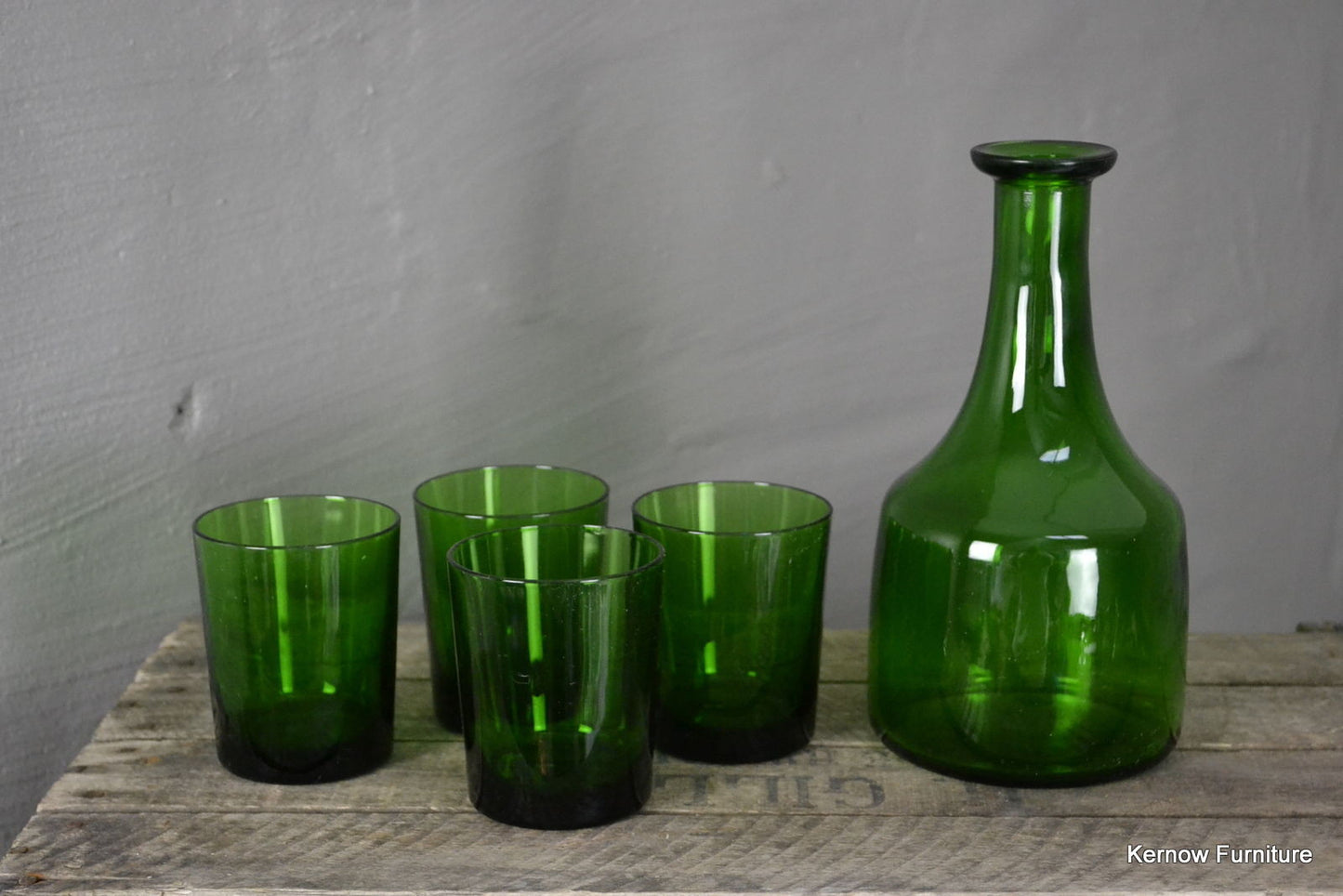 Green Glass Decanter & 4 Tumblers - Kernow Furniture