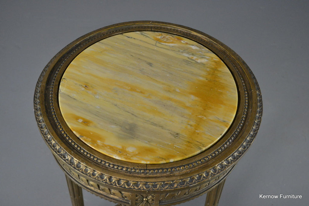 Louis XVI Style Gold & Marble Top Round Side Table - Kernow Furniture
