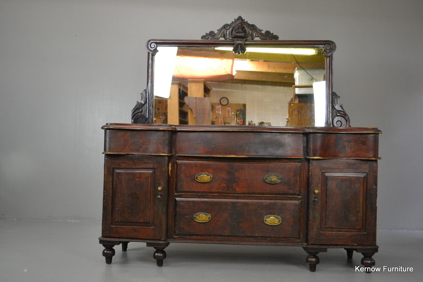 Well Worn Rustic Mahogany Mirror Back Sideboard - Kernow Furniture