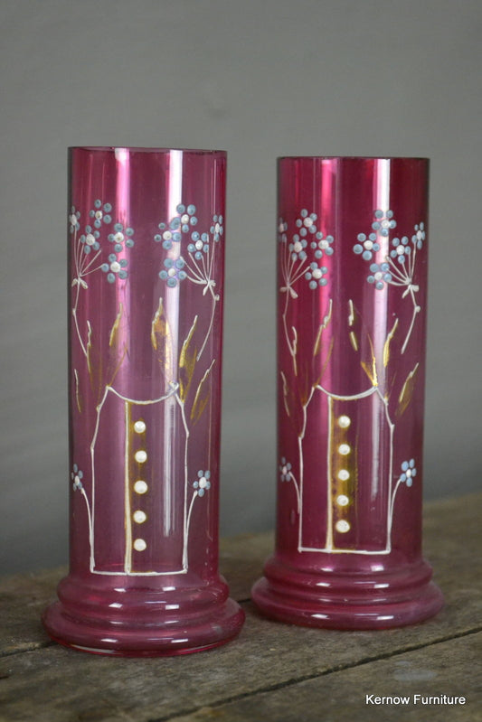 Pair Small Cranberry Glass Vase - Kernow Furniture