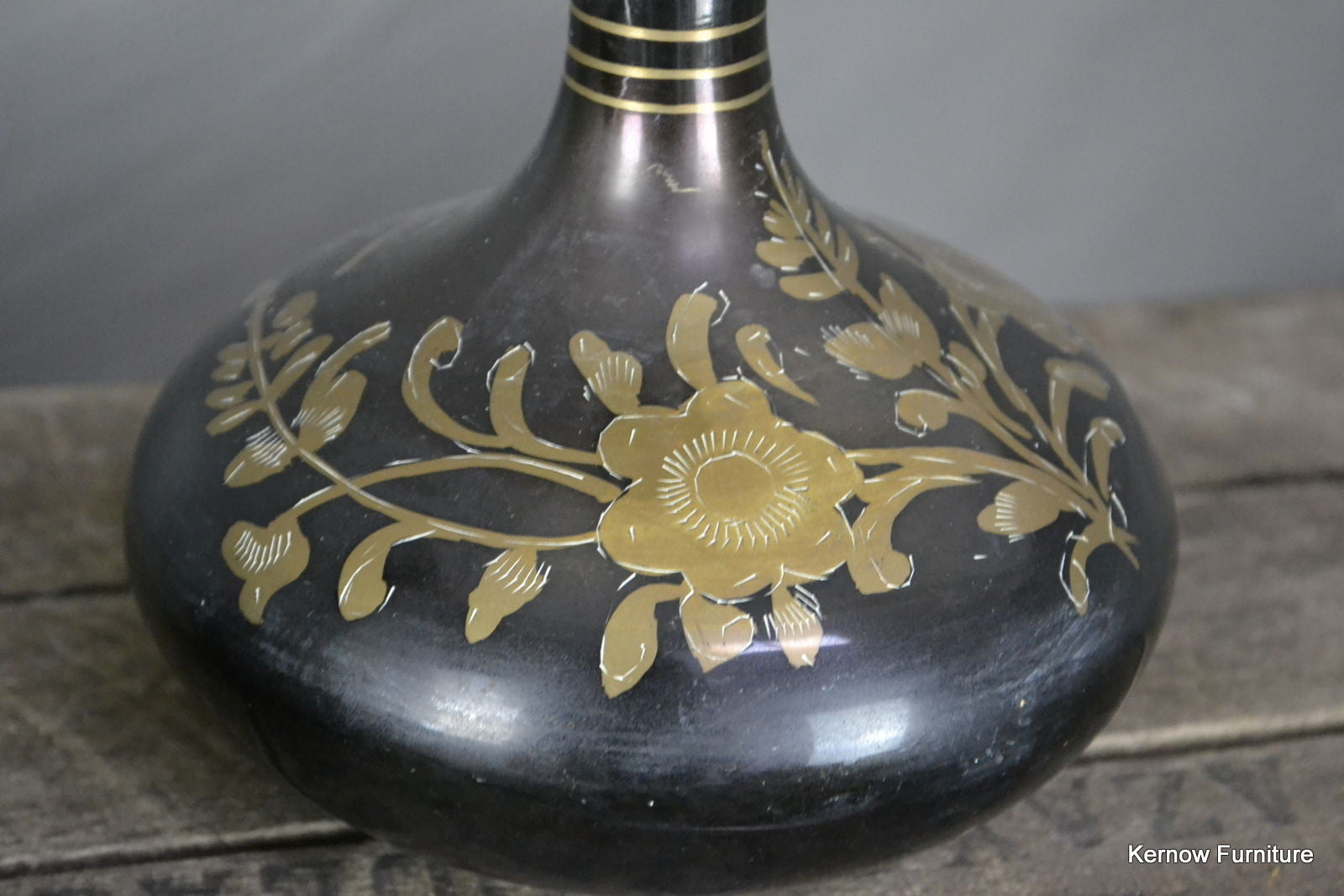 Pair Asian Etched Brass Vase - Kernow Furniture