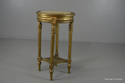 Louis XVI Style Gold & Marble Top Round Side Table - Kernow Furniture