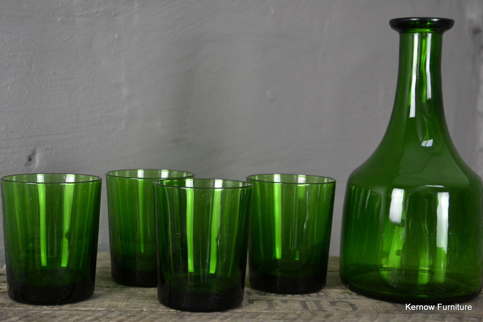 Green Glass Decanter & 4 Tumblers - Kernow Furniture