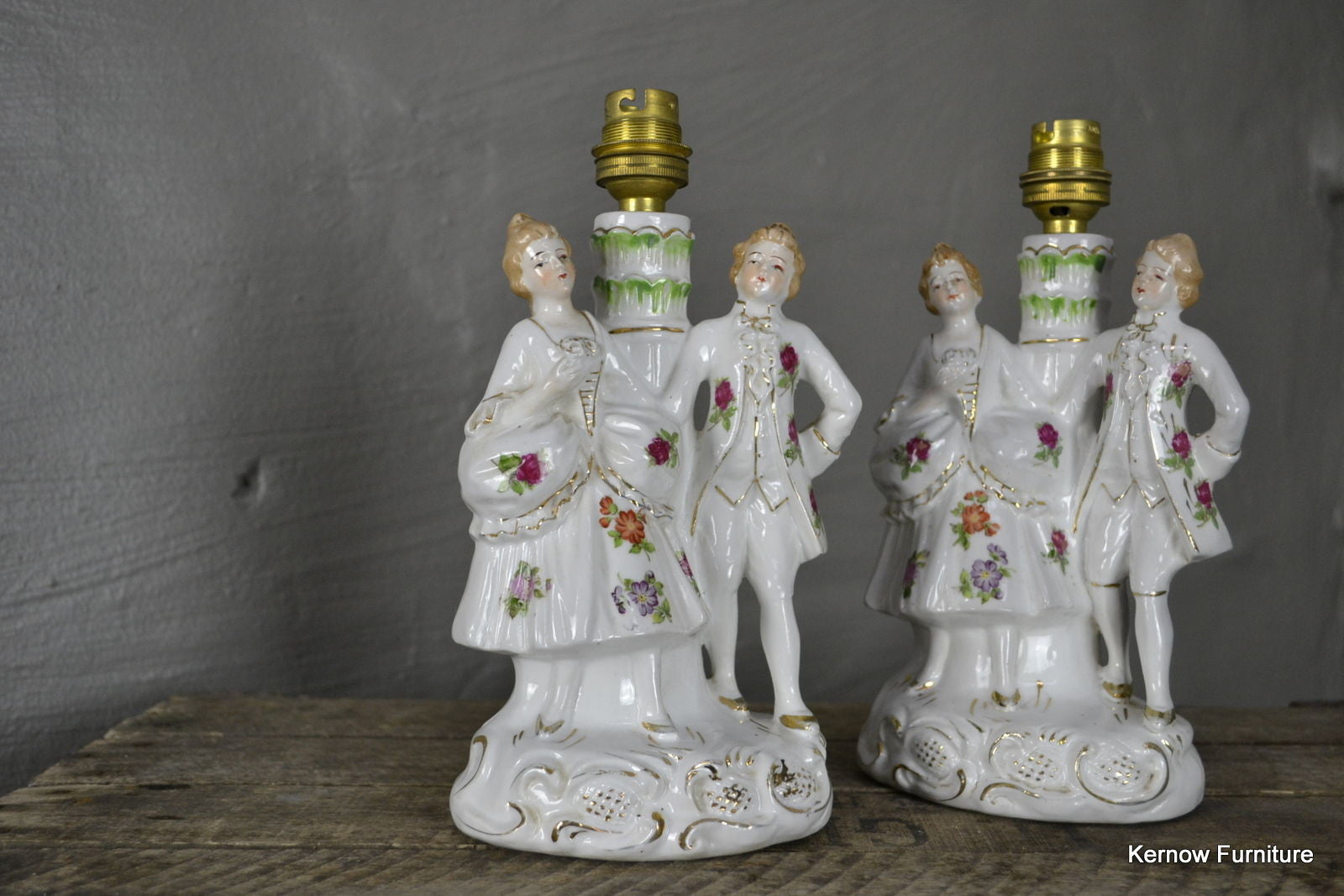 Pair Vintage Porcelain Figurine Table Lamps - Kernow Furniture