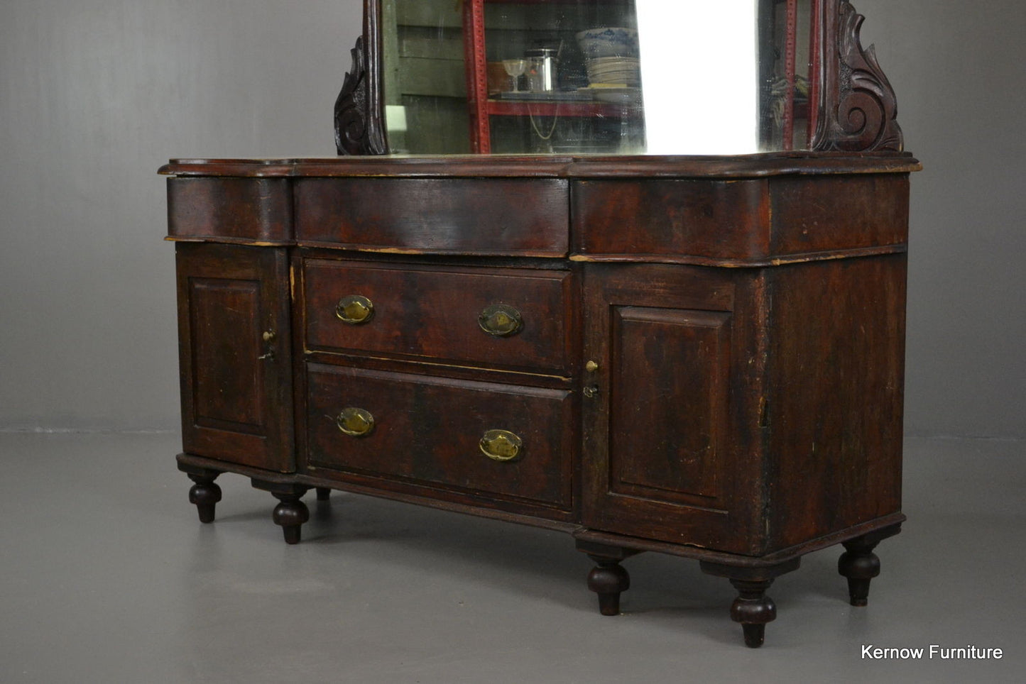 Well Worn Rustic Mahogany Mirror Back Sideboard - Kernow Furniture