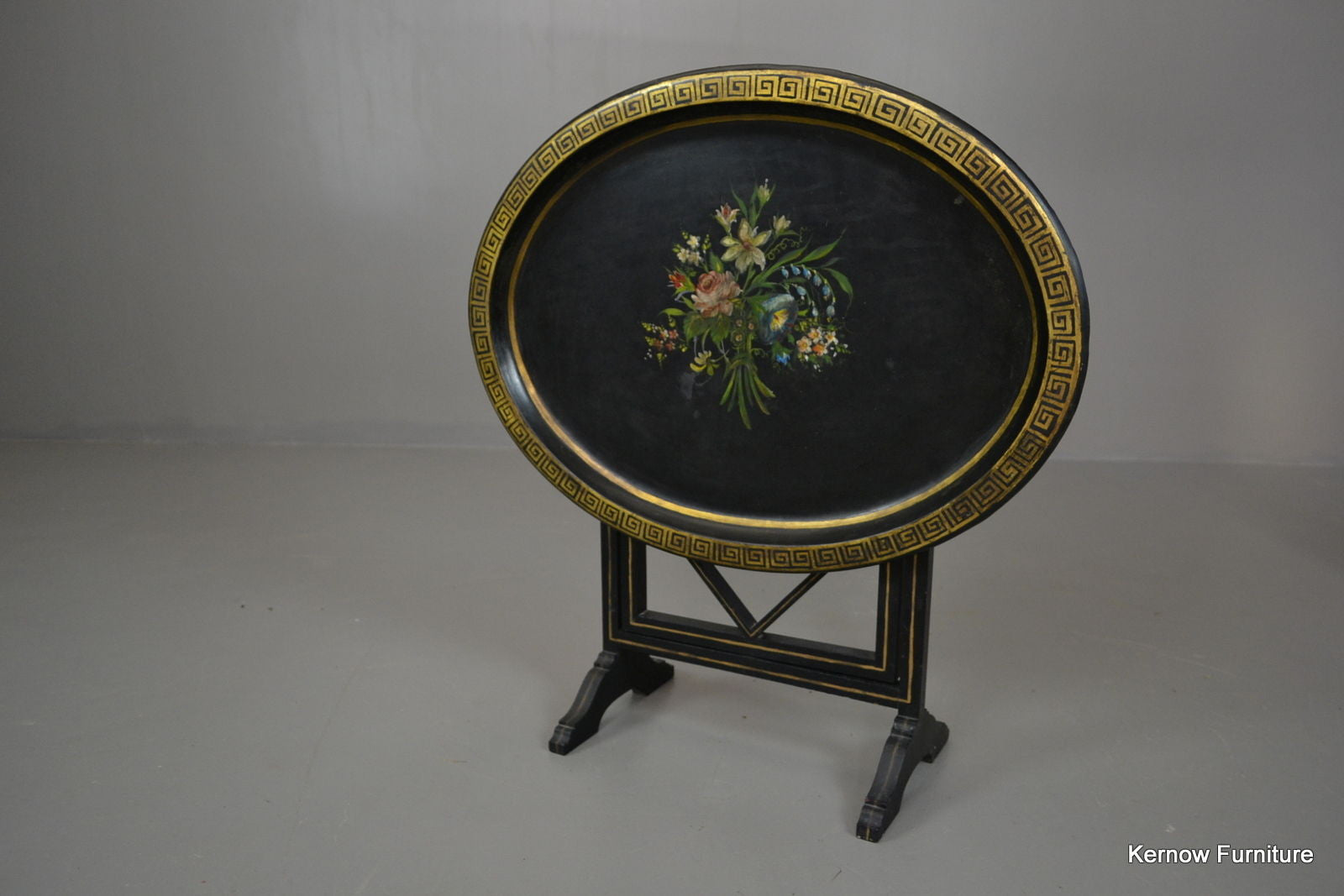 Black & Gold Antique Style Tilt Top Side Table - Kernow Furniture