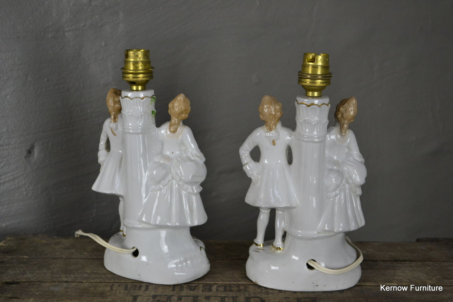 Pair Vintage Porcelain Figurine Table Lamps - Kernow Furniture