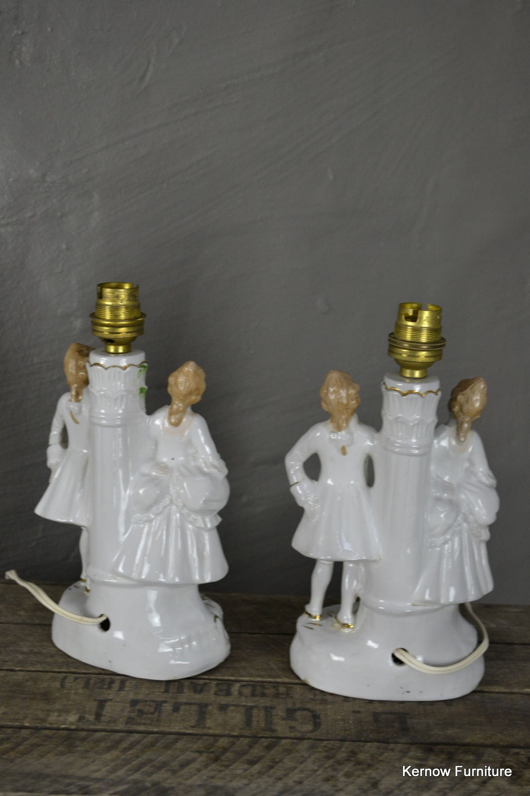 Pair Vintage Porcelain Figurine Table Lamps - Kernow Furniture