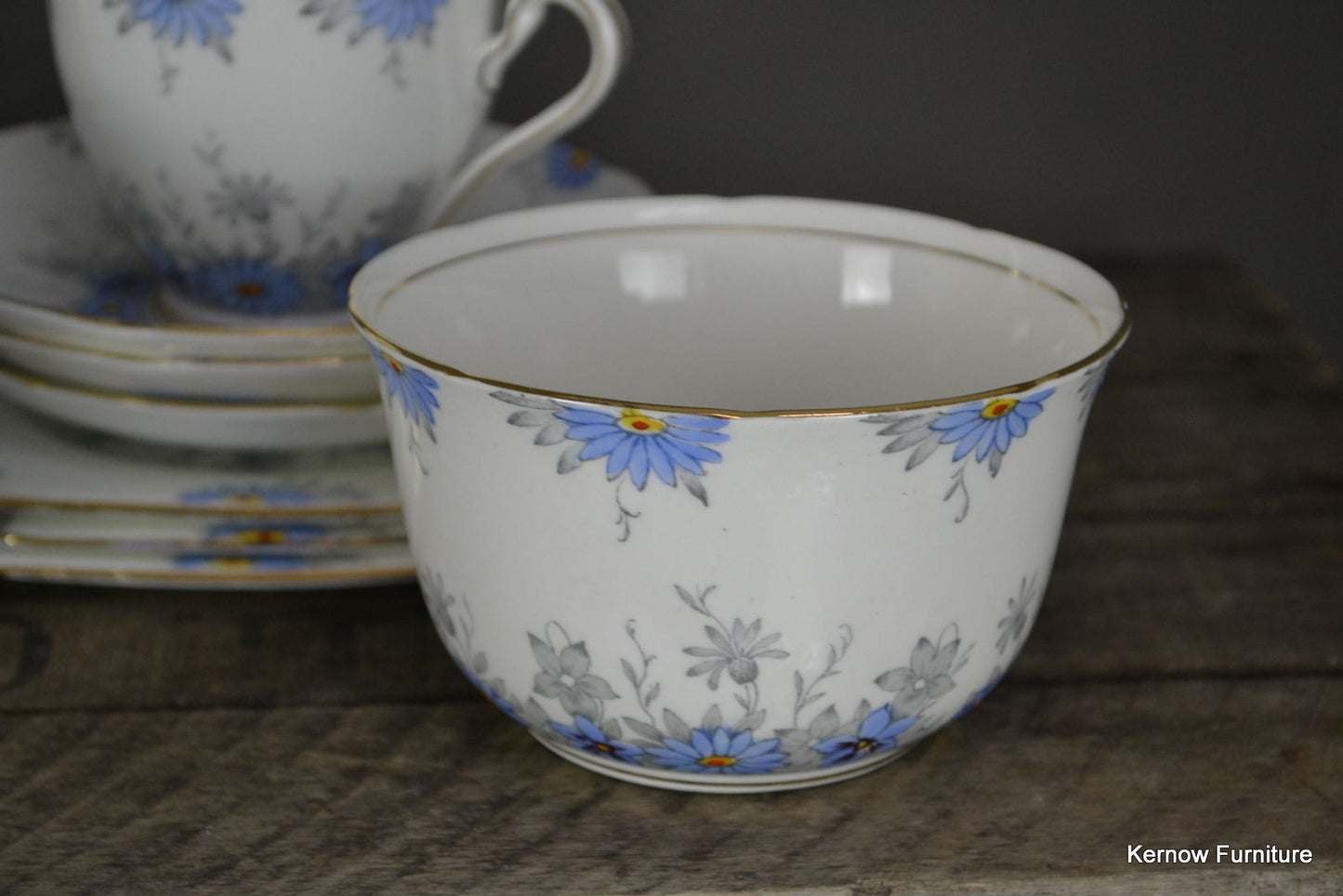 Vintage Pretty Blue & White Gladstone Floral Deco China Tea Set - Kernow Furniture