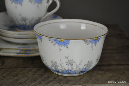 Vintage Pretty Blue & White Gladstone Floral Deco China Tea Set - Kernow Furniture