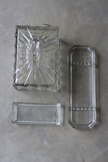 Glass Butter Dish Lid & 2 Shallow Trays - Kernow Furniture