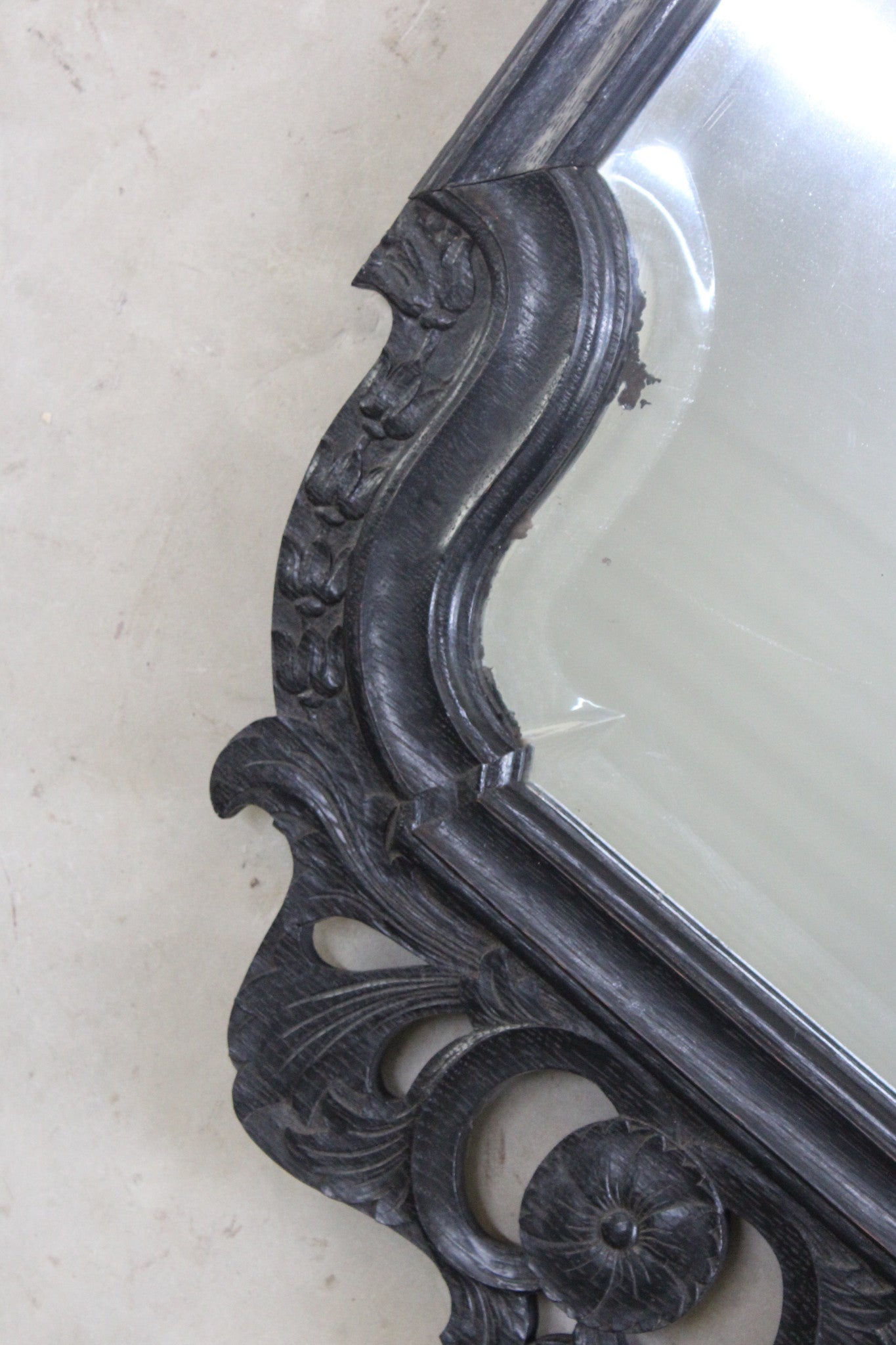 Antique Ebonised Wall Mirror - Kernow Furniture