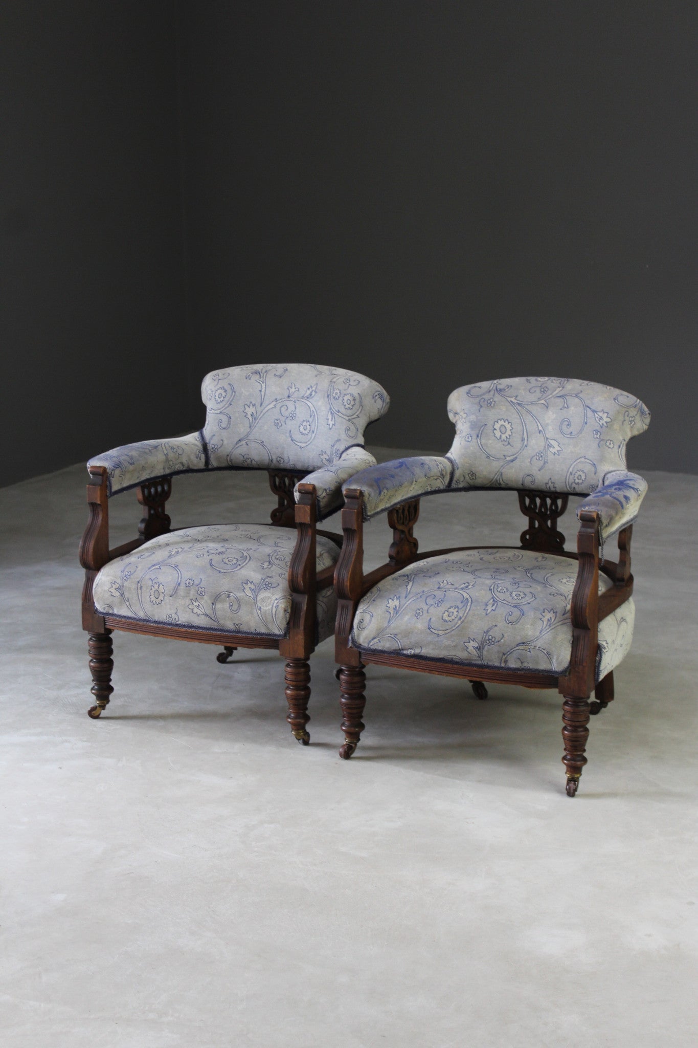 Pair Edwardian Upholstered Tub Armchairs - Kernow Furniture