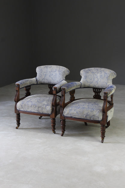 Pair Edwardian Upholstered Tub Armchairs - Kernow Furniture