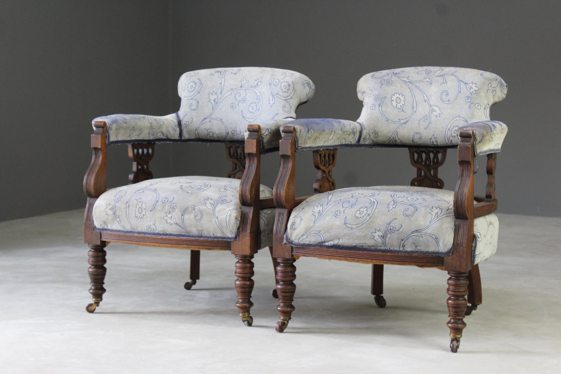 Pair Edwardian Upholstered Tub Armchairs - Kernow Furniture