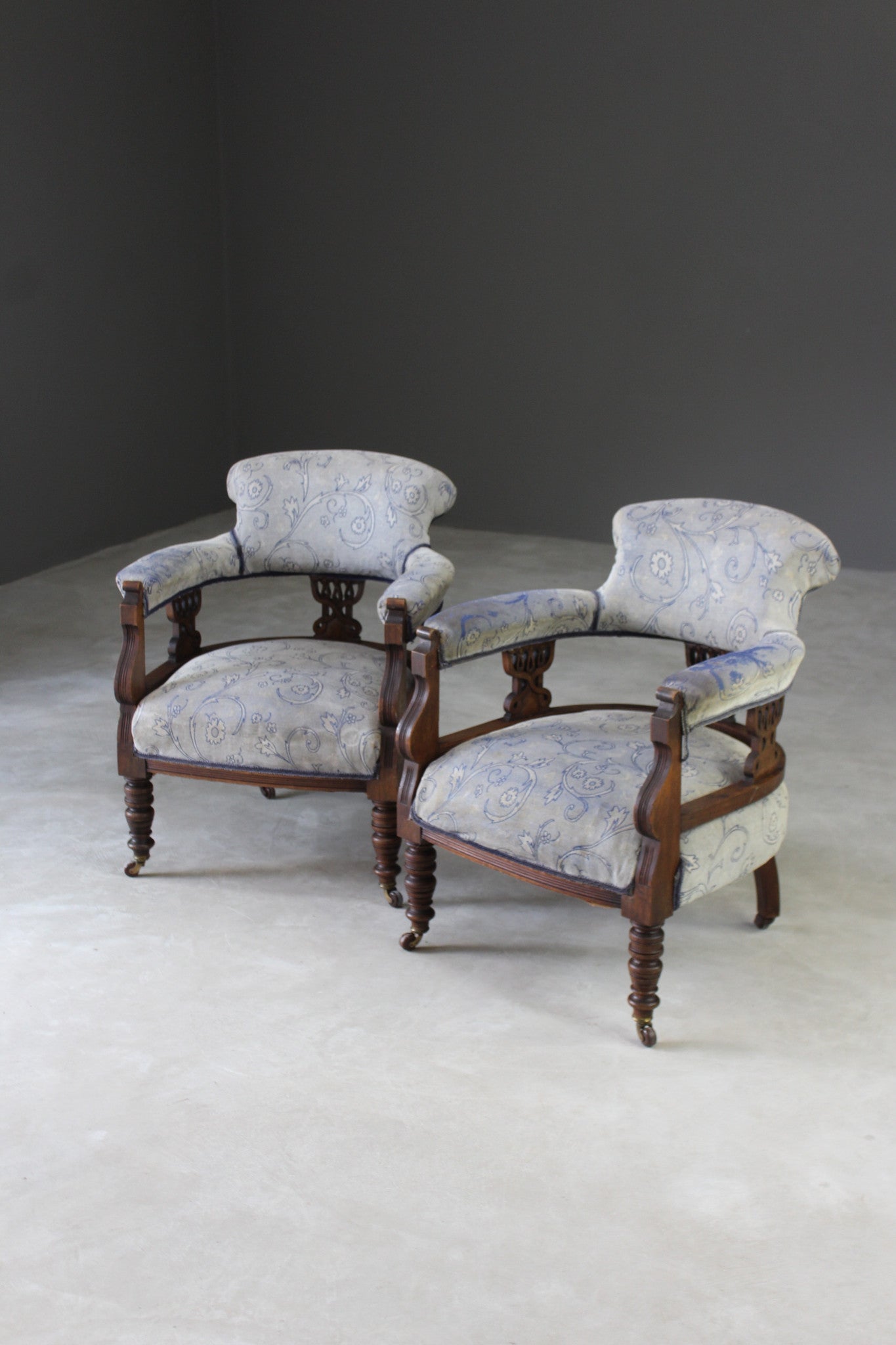 Pair Edwardian Upholstered Tub Armchairs - Kernow Furniture