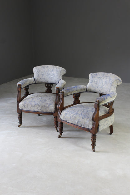 Pair Edwardian Upholstered Tub Armchairs - Kernow Furniture