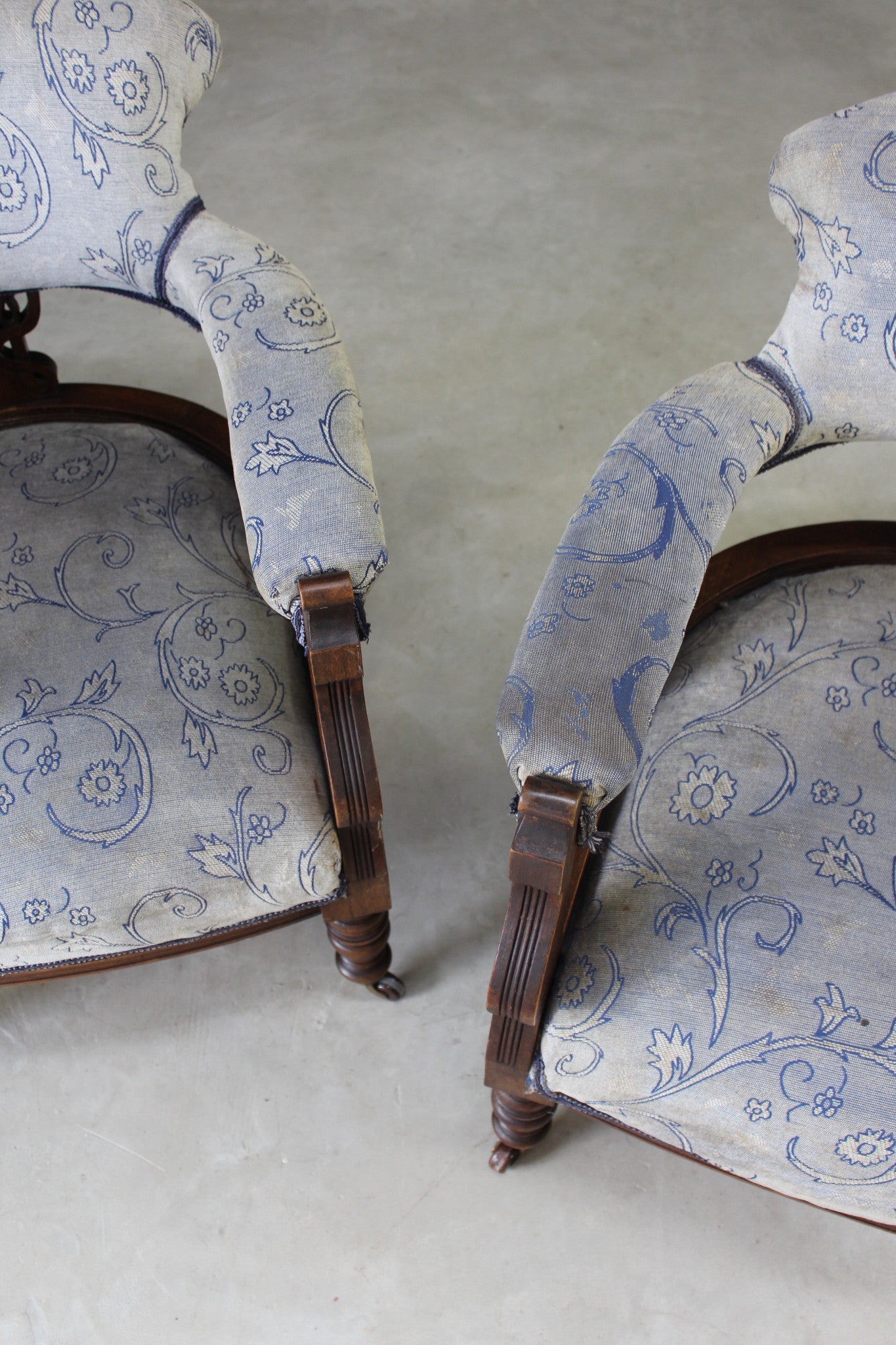 Pair Edwardian Upholstered Tub Armchairs - Kernow Furniture